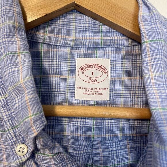 Brooks Brothers 346 Linen Plaid Button Down Shirt Size Large - Picture 4 of 7